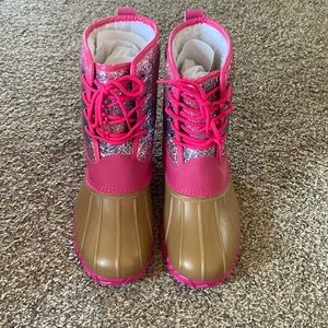 Women’s fabkids duck boots lined pink brown and sequins super cute